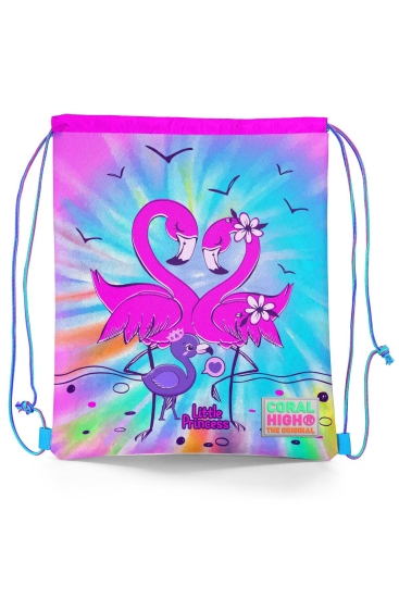 Coral High Mavi Pembe Flamingo Desenli İpli, Büzgülü Sırt Çantası 22430 - Coral High KIDS