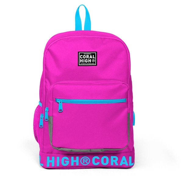 Coral High Neon Pembe Nakış Logolu Dört Bölmeli USB Şarjlı Kulaklık Çıkışlı Sırt Çantası 24108 - 3