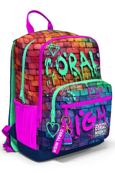 Coral High Pembe Lacivert Grafiti Yazılı Okul Sırt Çantası 23629 - 1