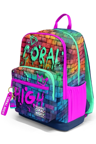 Coral High Pembe Lacivert Grafiti Yazılı Okul Sırt Çantası 23629 - 9