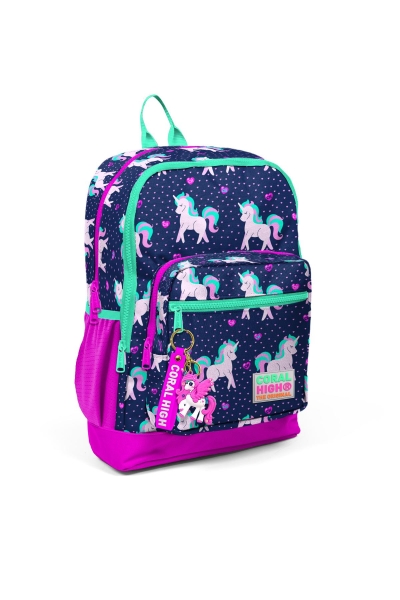 Coral High Kids Lacivert Pembe Unicorn Desenli Dört Bölmeli USB'li Okul Sırt Çantası 23270 - 7