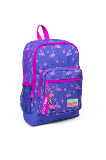 Coral High Kids Lavanta Pembe Flamingo Desenli Dört Bölmeli USB'li Okul Sırt Çantası 23276 - 7