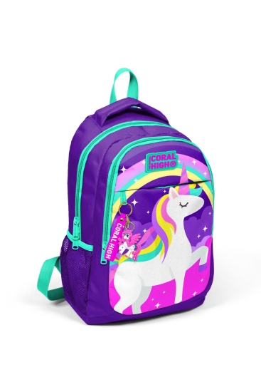 Coral High Kids Mor Su Yeşili Unicorn Desenli Üç Bölmeli USB'li Okul Sırt Çantası 23415 - 3