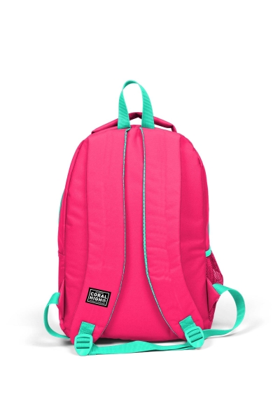 Coral High Kids Neon Mercan Su Yeşili Flamingo Desenli Üç Bölmeli USB'li Okul Sırt Çantası 23416 - 4