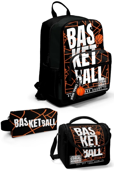 Coral High Siyah Basketbol Desenli 3’lü Okul Çanta Seti SET0123639 