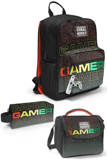 Coral High Siyah Gri Gamer Desenli 3’lü Okul Çanta Seti SET0123640 