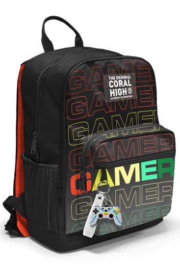 Coral High Siyah Gri Gamer Desenli Okul Sırt Çantası 23640 - Coral High