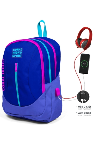 Coral High Sport Saks Lavanta USB Şarjlı Kulaklık Çıkışlı Dört Bölmeli Sırt Çantası 23449 - Coral High Sport