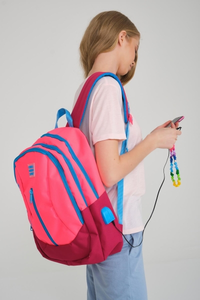 Coral High Sport Neon Mercan Kızıl USB'li Dört Bölmeli Sırt Çantası 23450 - 3