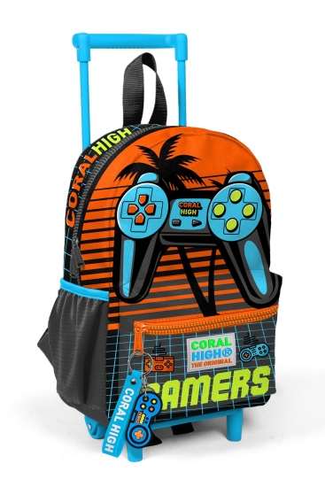 Minik Yuva Çekçekli Sırt Çantası Gri Turuncu Gamer Desenli İki Bölmeli 24046 - CORAL HIGH KIDS