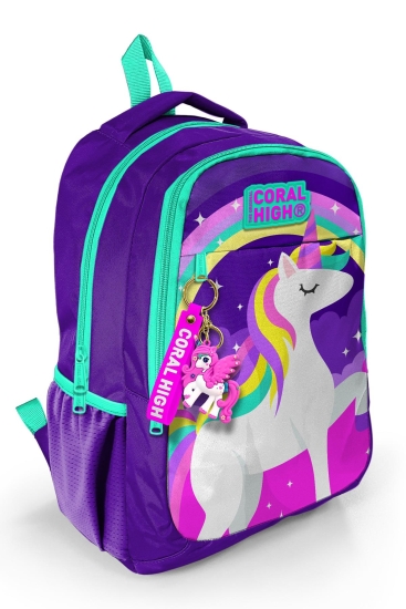 Coral High Kids Mor Su Yeşili Unicorn Desenli Üç Bölmeli Okul Sırt Çantası 14376 - Coral High KIDS