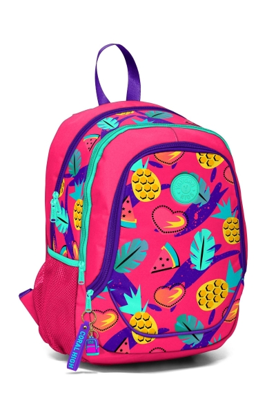 Coral High Kids Neon Mercan Tropikal Desenli Okul Çantası 14367 - 1