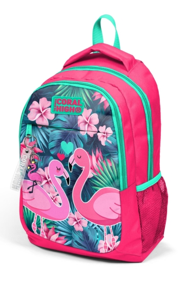 Coral High Kids Neon Mercan Su Yeşili Flamingo Desenli Okul Sırt Çantası 14377 - 5