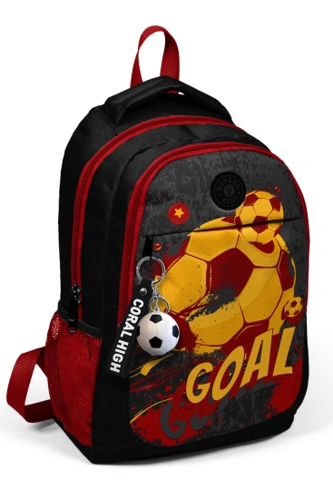 Coral High Kids Siyah Sarı Kırmızı Goal Desenli Okul Sırt Çantası 14381 - Coral High KIDS